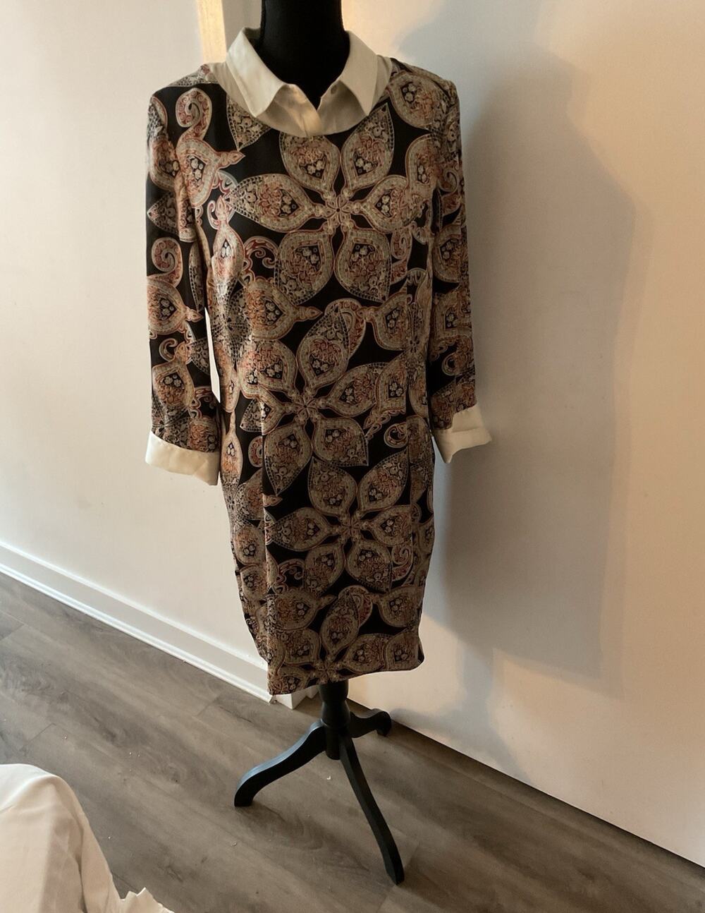 Clements Ribeiro Paisley Sheath Dress Collared Knee Length Long Sleeve Size L